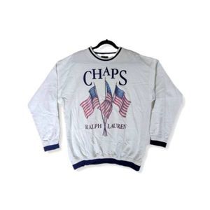 90s VTG White Chaps Ralph Lauren Logo American Flag Sweatshirt - NWT - Men's L